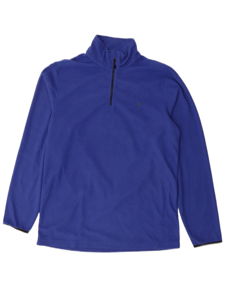 Champion Mens Zip Neck Fleece Jumper 2XL Blue Polyester