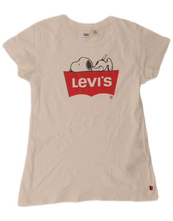 Levi's Womens Graphic T-Shirt Top UK 12 Medium White Cotton