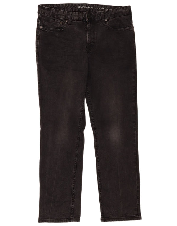 Calvin Klein Mens Straight Slim Jeans W34 L32 Black Cotton
