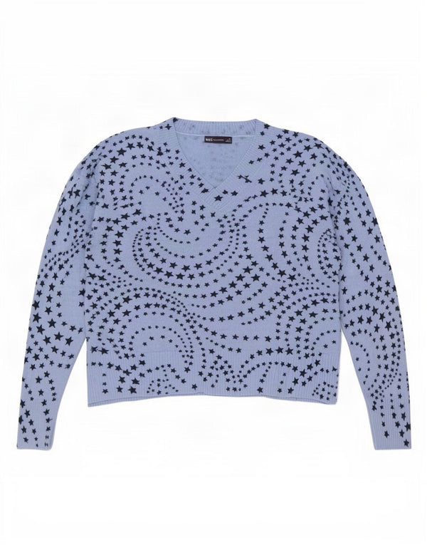 Marks & Spencer Pull à col en V à motif abstrait pour femme UK 20 2XL Bleu