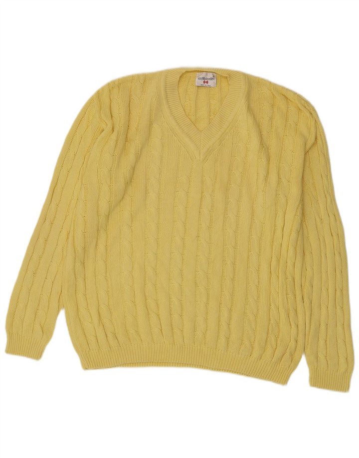 MARRONETTO Mens V-Neck Jumper Sweater Medium Yellow Cotton