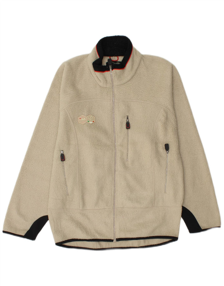 FILA Mens Fleece Jacket UK 36 Small Beige Colourblock Polyester