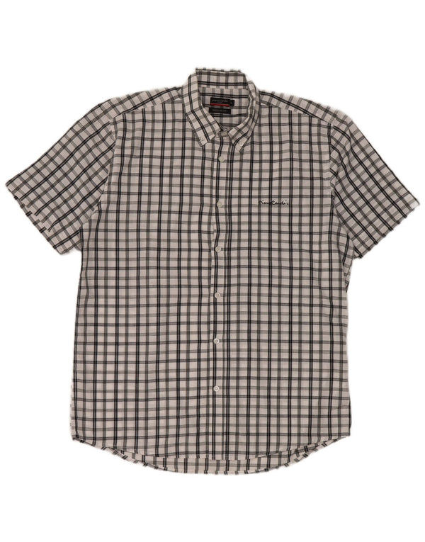 Pierre Cardin Mens Short Sleeve Regular Fit Shirt Large White Check