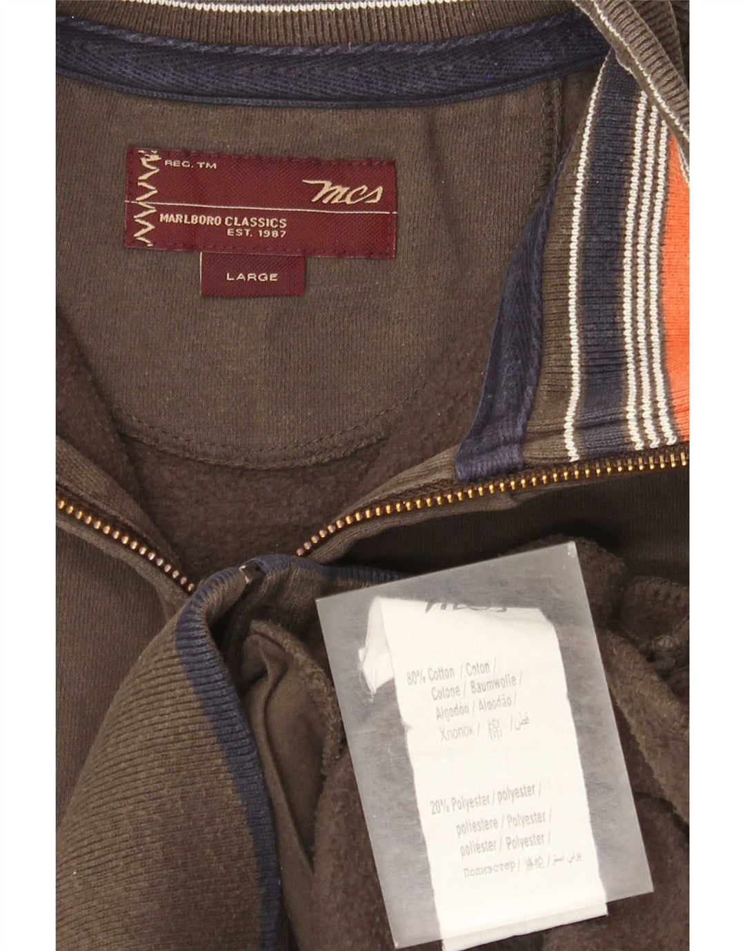 Marlboro Classics Mens Tracksuit Top Jacket Large Brown Cotton Classic