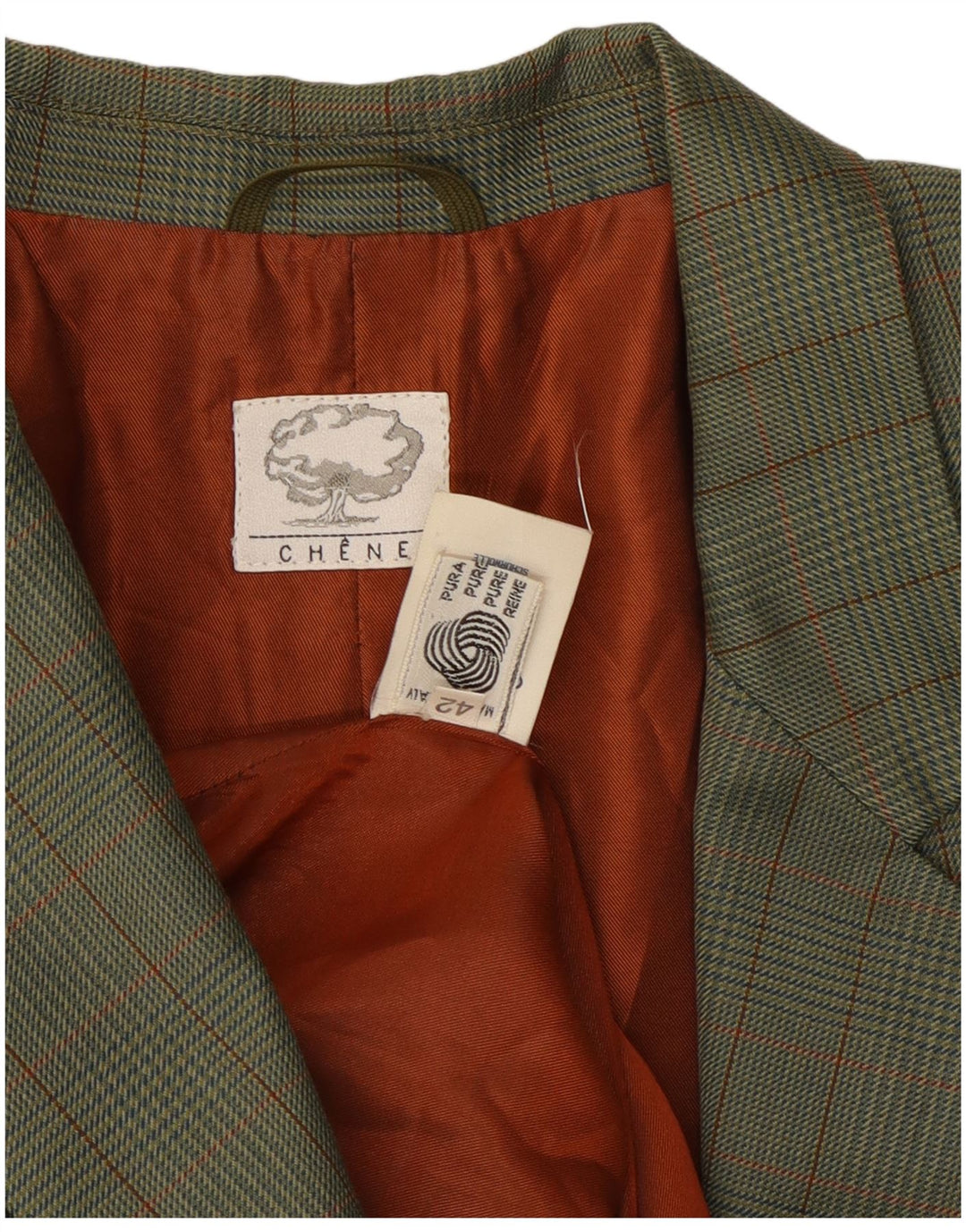 Vintage Damen 2-Knopf-Blazer-Jacke IT 42 Mittelgrün karierte Wolle