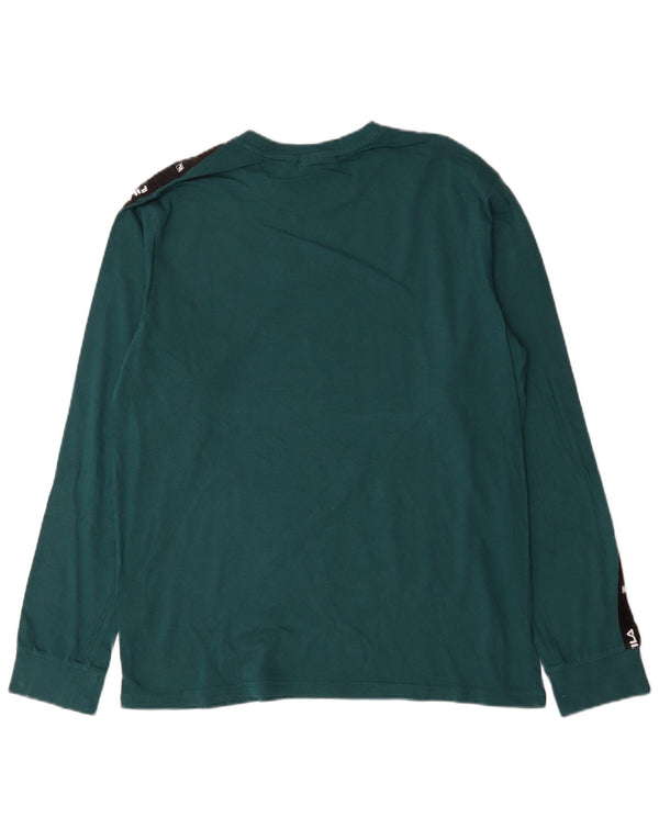 Fila Mens Graphic Top Long Sleeve Large Green Colourblock Cotton