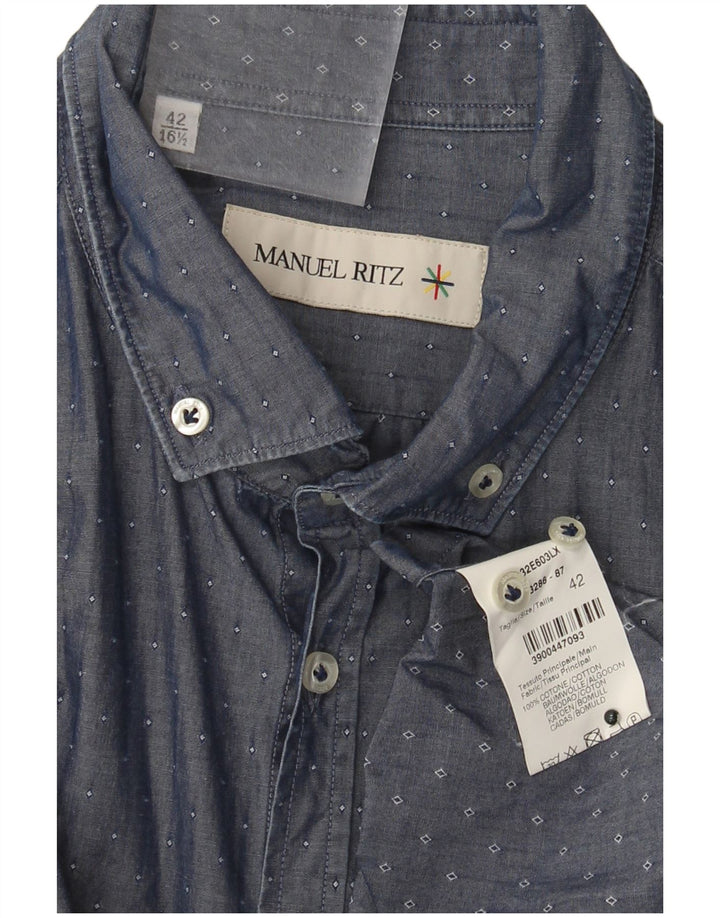 Manuel Ritz Mens Shirt Size 42 16 1/2 Large Blue Cotton