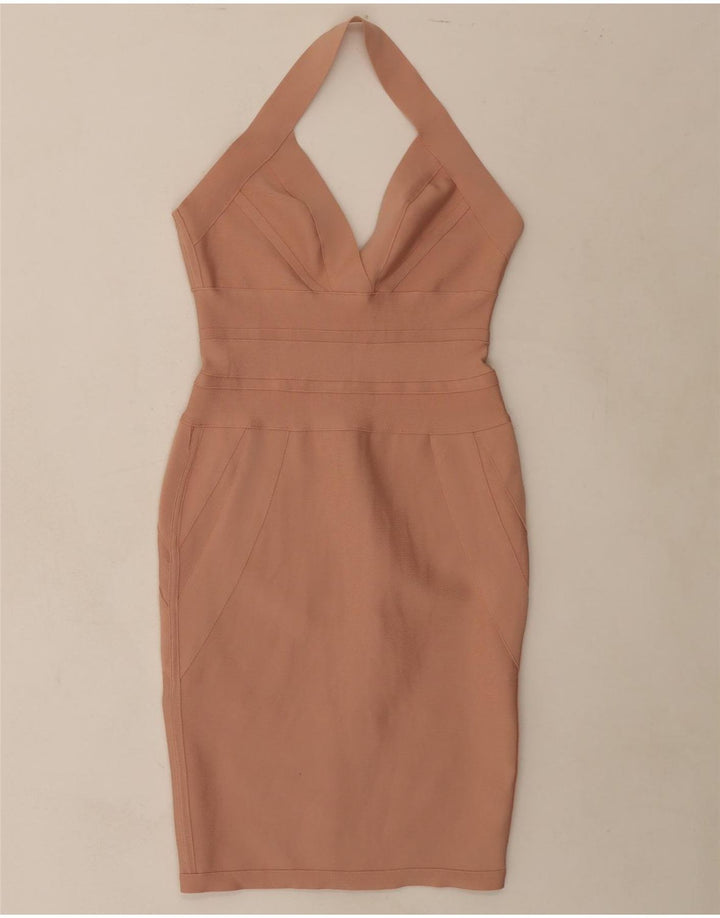 VINTAGE Womens Halter Bodycon Dress UK 12 Medium Pink Polyester Vintage Vintage and Second-Hand Vintage from Messina Hembry 
