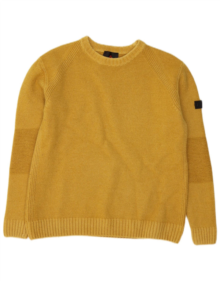 PEUTEREY Mens Crew Neck Jumper Sweater Large Yellow Wool