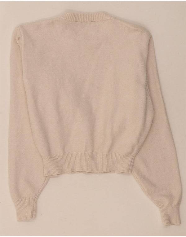 Zara Womens Crop Crew Neck Jumper Sweater UK 14 Medium Beige Viscose