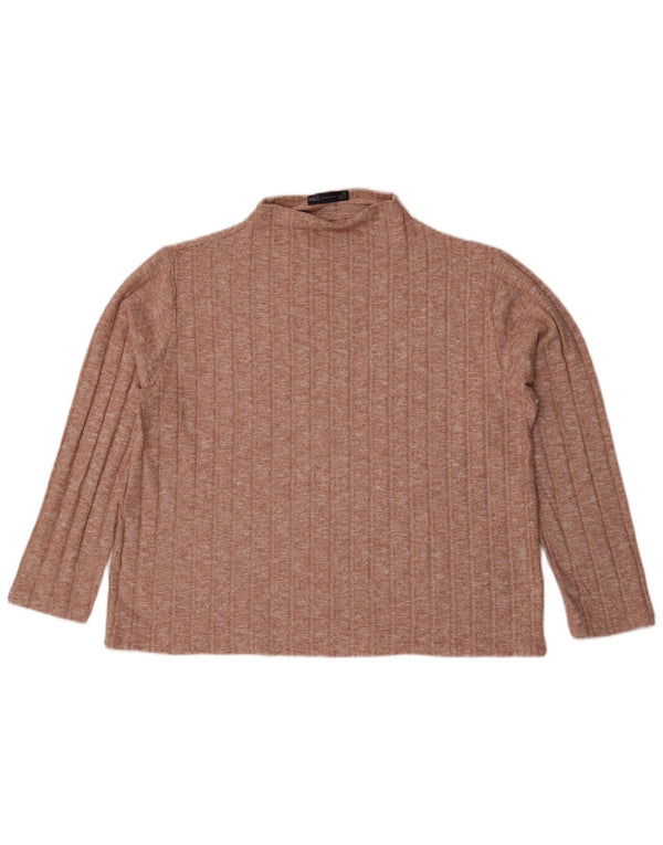 Top feminino Marks & Spencer manga comprida UK 20 2XL viscose manchada marrom