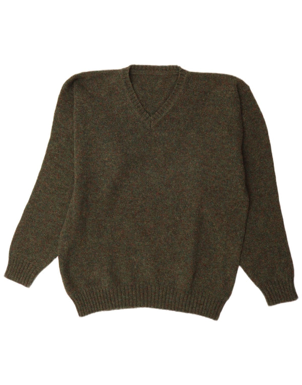 vintage Homme Col V Pull Pull XL Kaki
