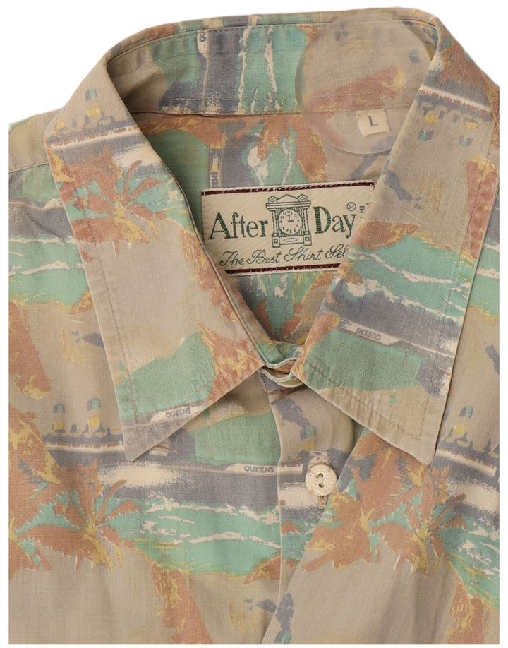 vintage Mens Graphic Chemise à manches courtes Grand Beige