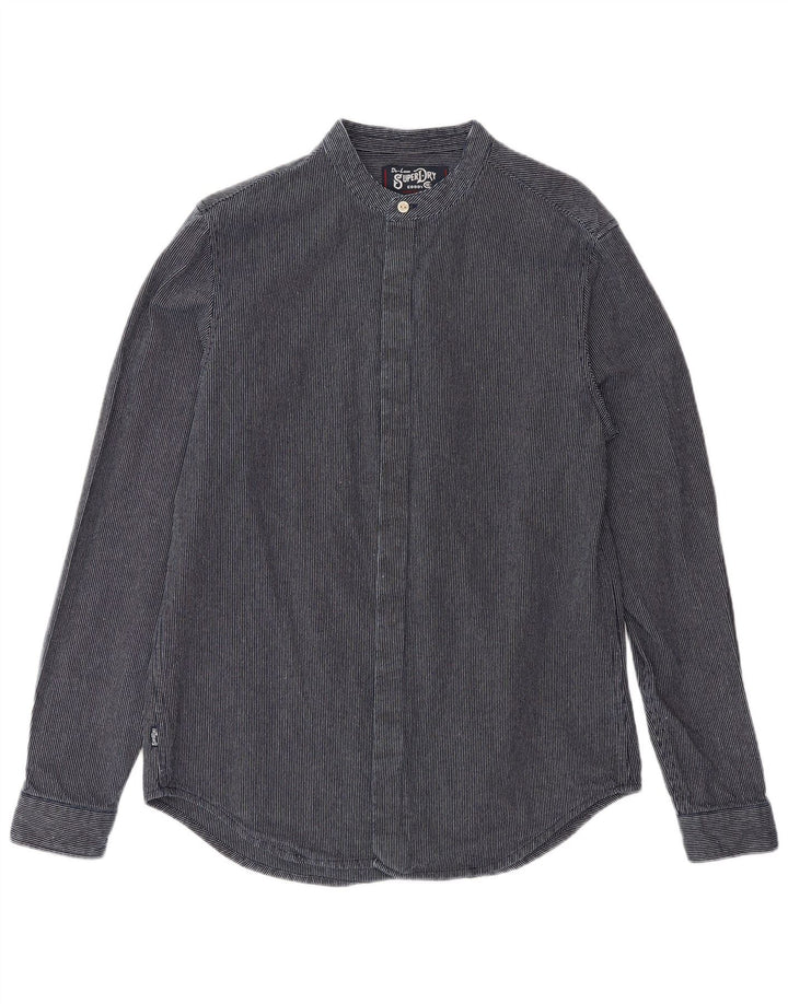 Superdry Mens Shirt Medium Navy Blue Pinstripe Polyester