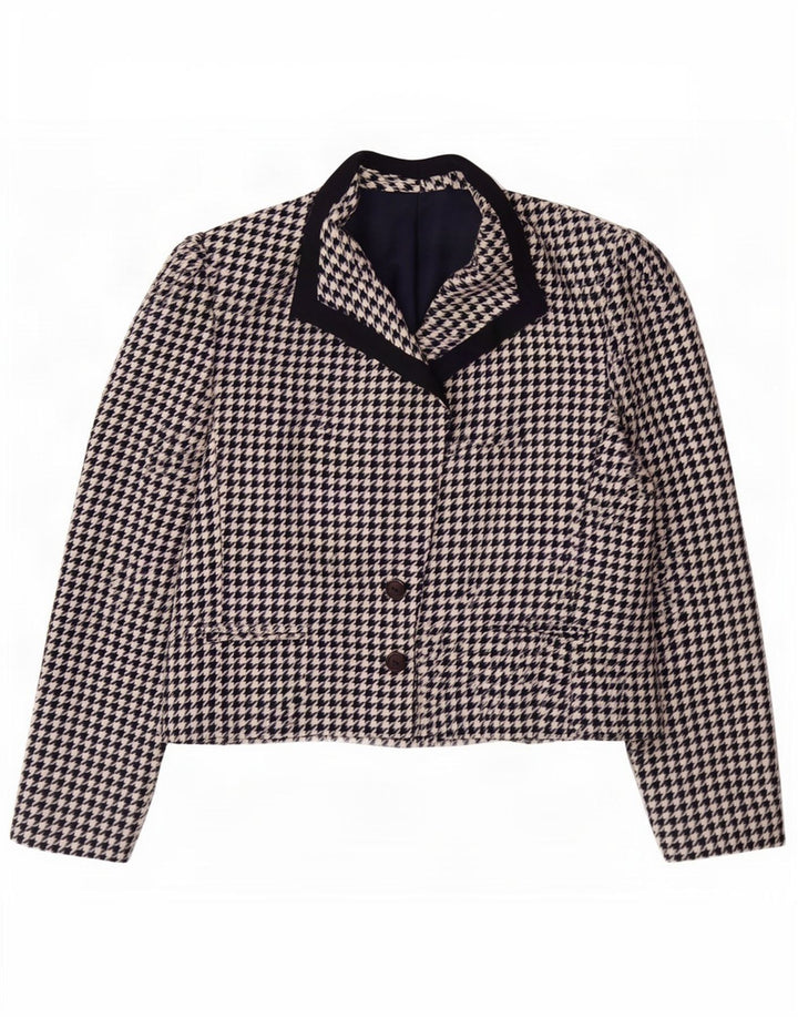 Mona Veste Blazer 2 Boutons Femme UK 12 Pied-de-Poule Bleu Marine Moyen