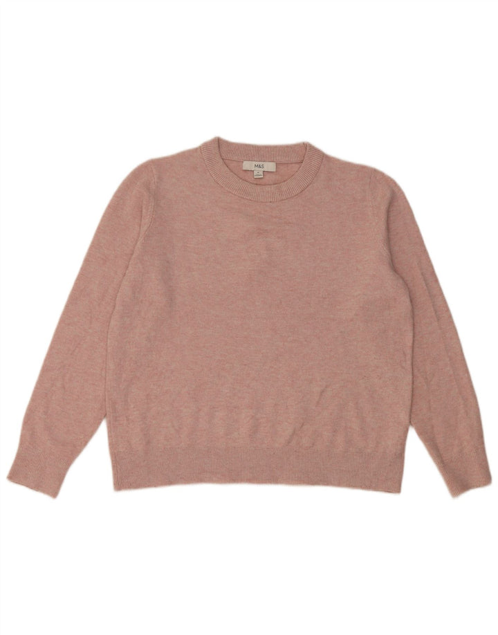 Marks & Spencer Womens Crew Neck Jumper Sweater UK 14 Medium Pink Polyester