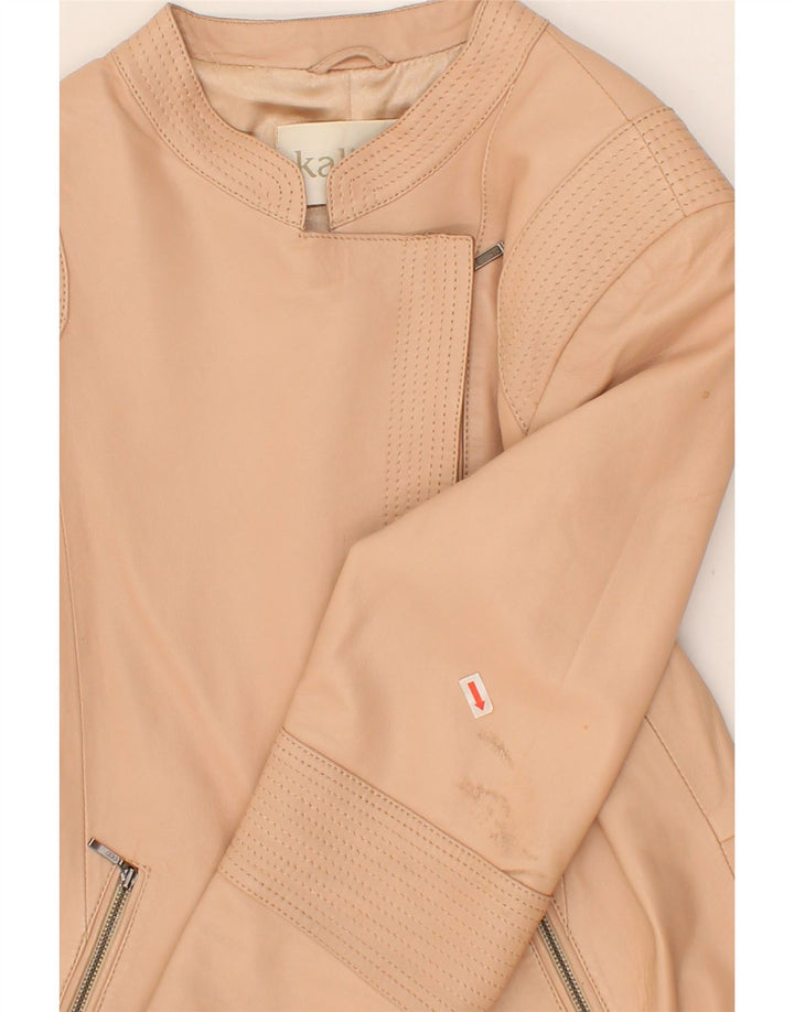 KALIKO Womens Crop Leather Jacket UK 14 Medium Beige Leather Vintage Kaliko and Second-Hand Kaliko from Messina Hembry 