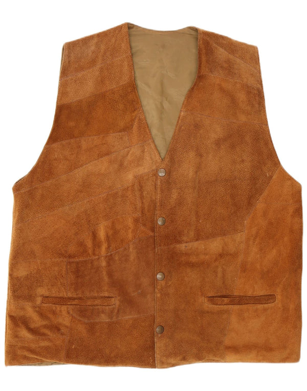 Gilet vintage da uomo in pelle scamosciata XL marrone