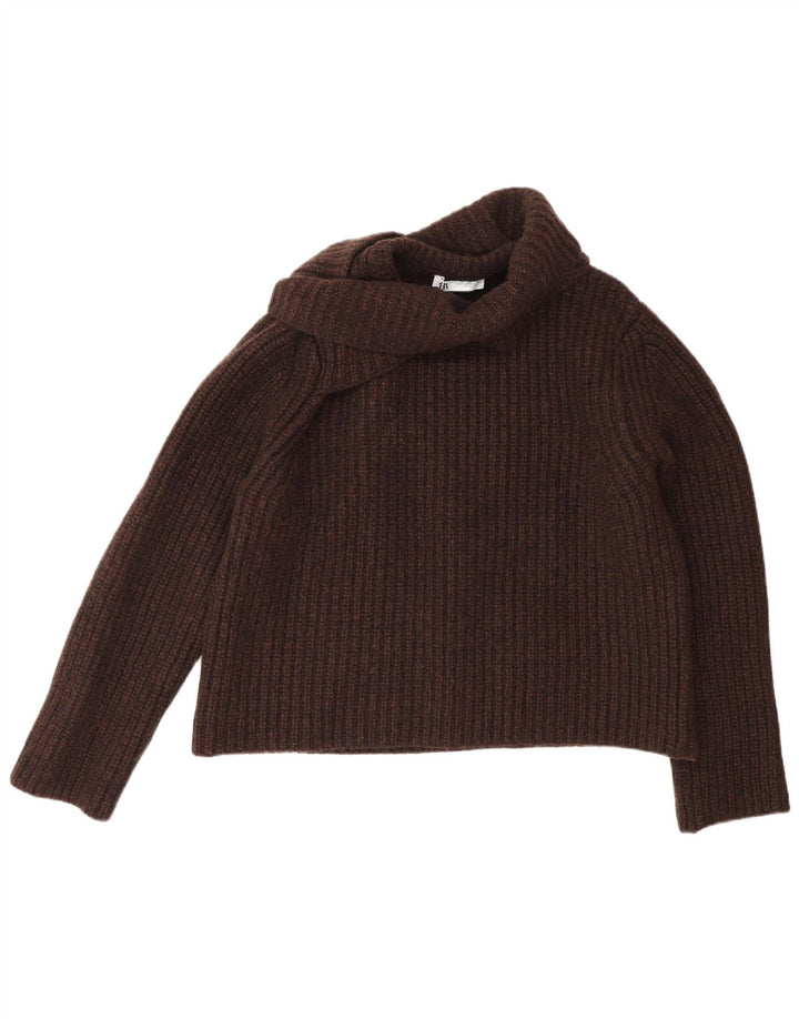 Maglione maglione oversize con collo alto da donna Zara UK 10 piccolo in lana marrone