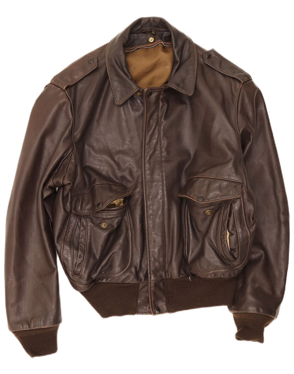 Vintage Herren-Militärleder-Bomberjacke UK 38 Mittelbraun