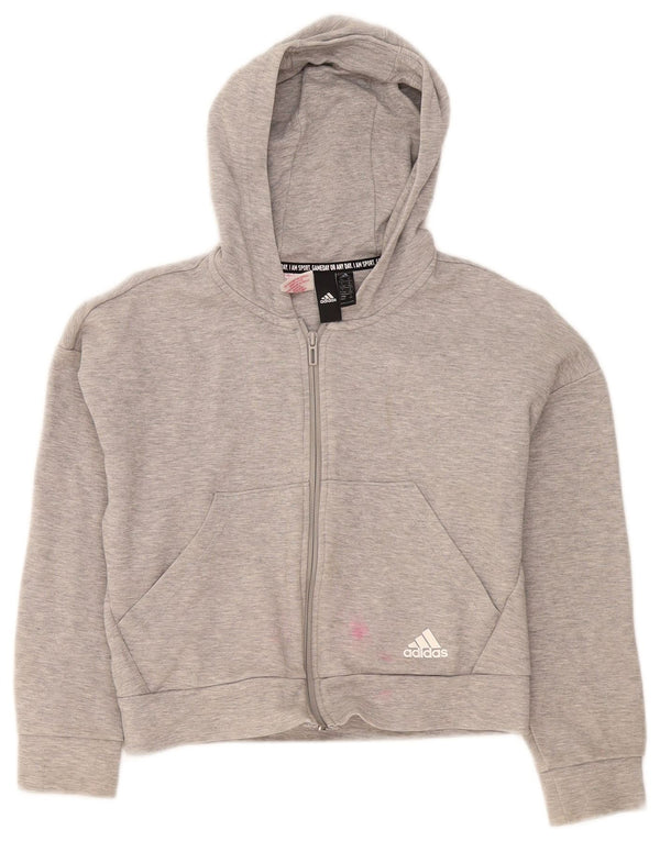 Adidas Mädchen Crop Zip Hoodie Pullover 11–12 Jahre grau gefleckte Baumwolle