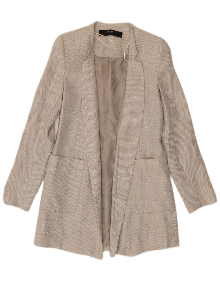 Zara Womens Open Overcoat UK 10 Small Beige Linen