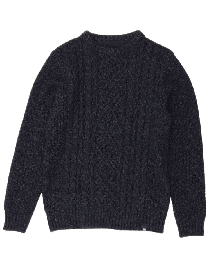 Fat Face Herren-Pullover mit U-Boot-Ausschnitt, Größe S, marineblaue Wolle