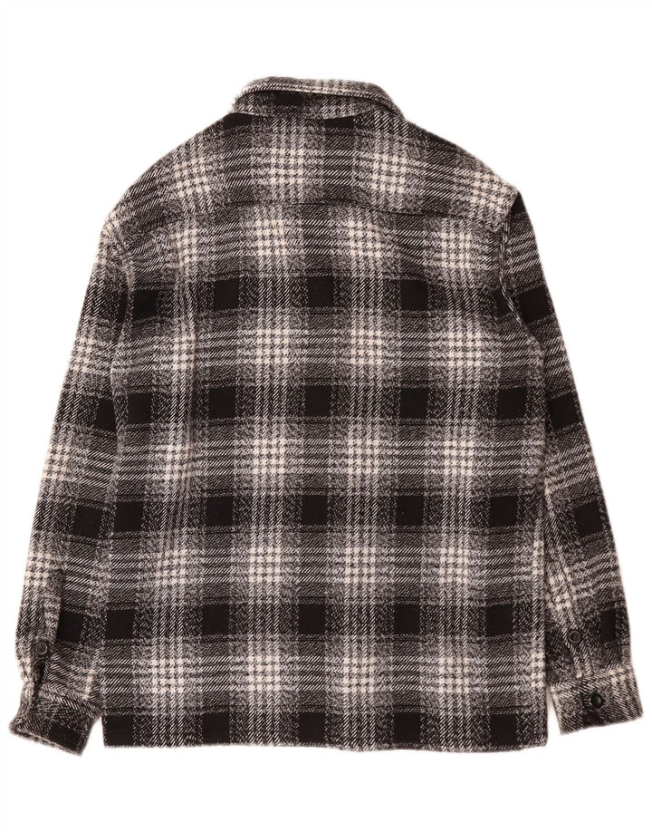 vintage Mens Overshirt Flanelle Chemise Moyen Noir Check Coton