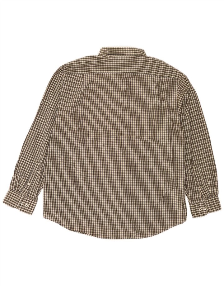 Izod Mens Easy Care Shirt XL Beige Gingham Cotton