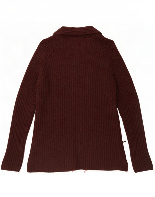 Zara Womens Longline Open Cardigan Sweater UK 16 Large Marron Coton