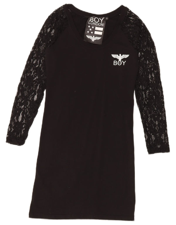 Boy London Womens Long Sleeve Lace T-Shirt Dress UK 6 XS Black Floral