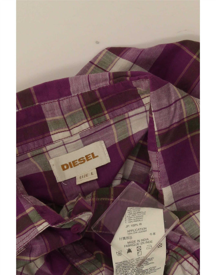 Diesel Mens Flannel Shirt Large Purple Check Cotton