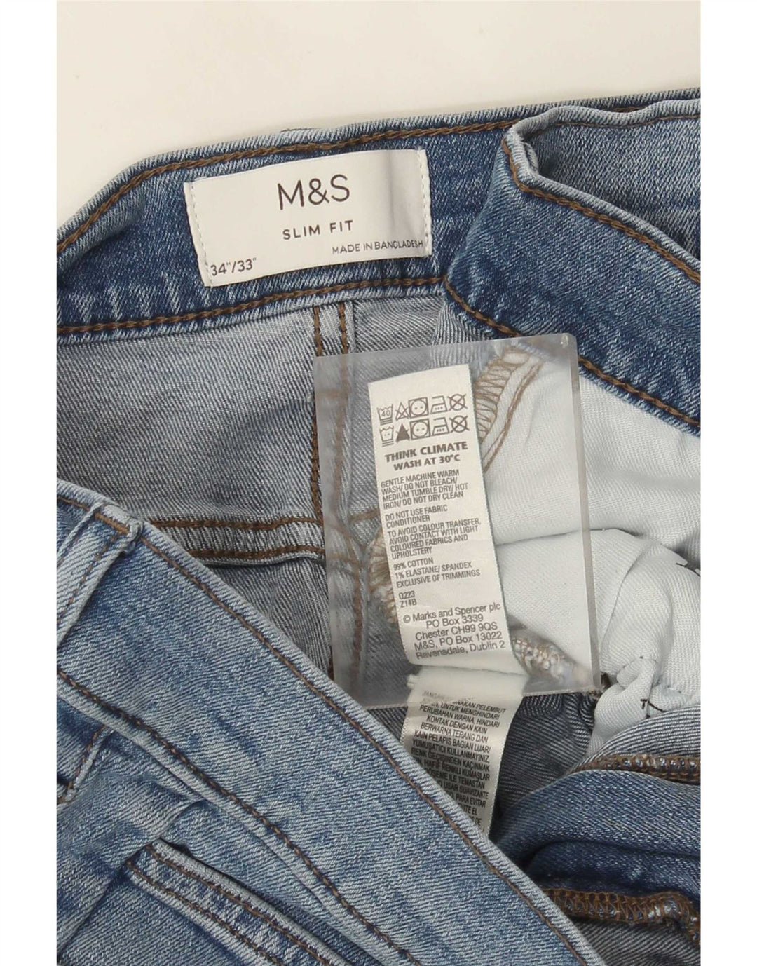 Marks & Spencer Mens Slim Jeans W34 L33 Blue Cotton
