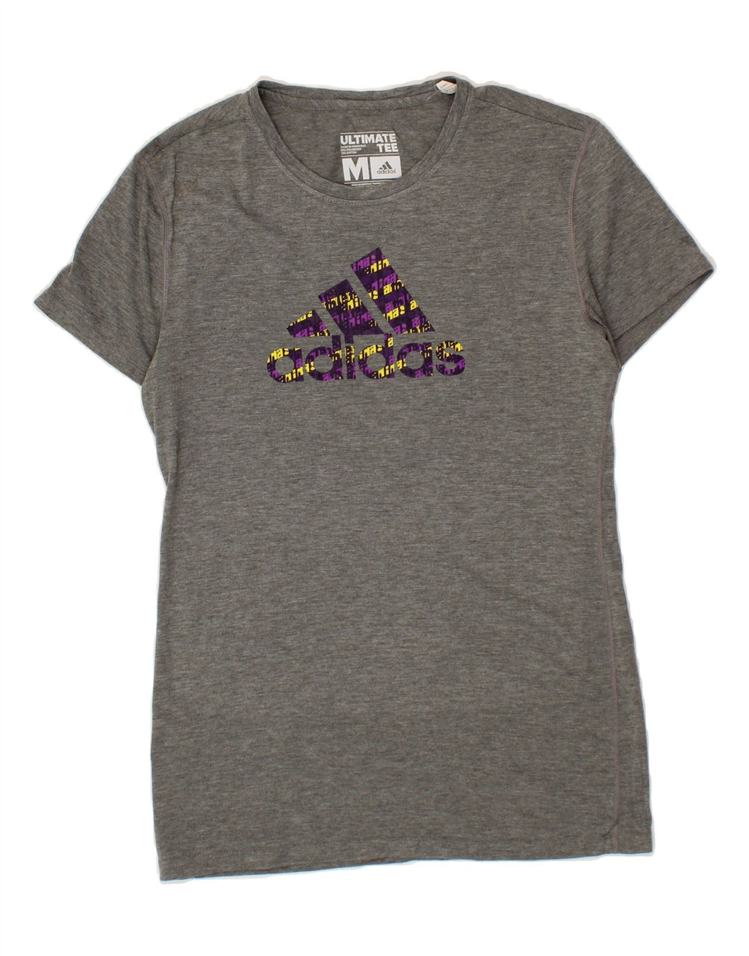 ADIDAS Womens Graphic T-Shirt Top UK 12 Medium Grey Flecked Polyester Vintage Adidas and Second-Hand Adidas from Messina Hembry 