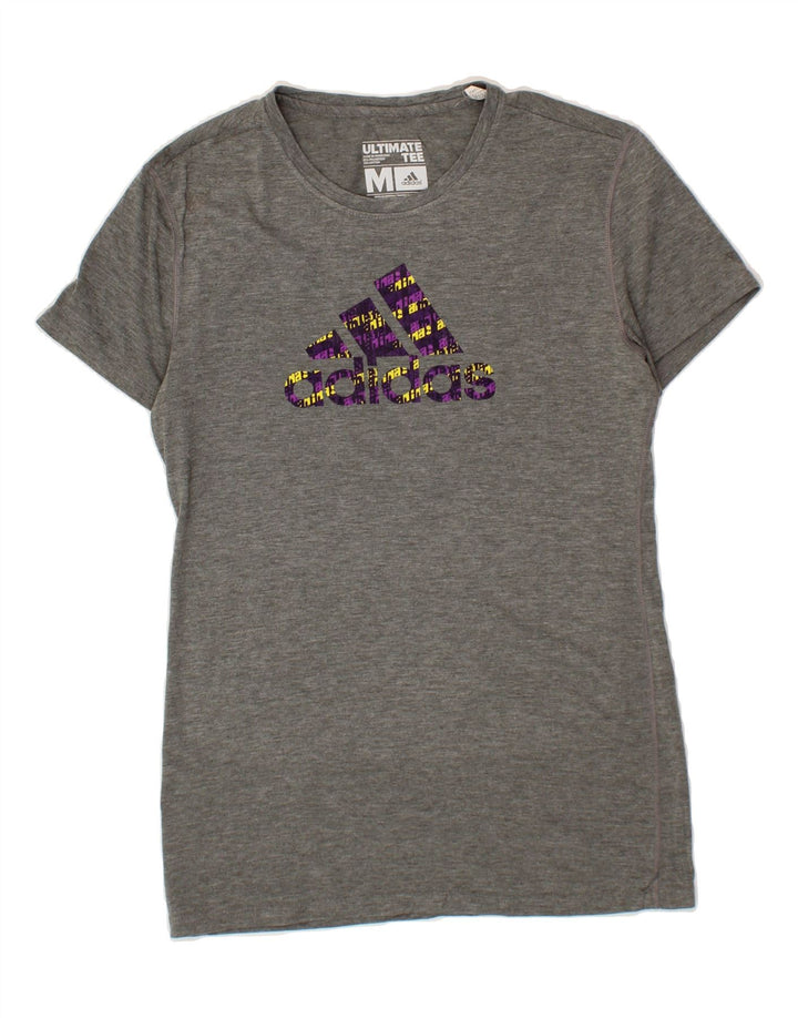 ADIDAS Womens Graphic T-Shirt Top UK 12 Medium Grey Flecked Polyester Vintage Adidas and Second-Hand Adidas from Messina Hembry 