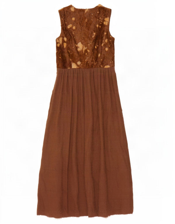 Vintage Womens Sleeveless Maxi Dress UK 14 Medium Brown Tie Dye