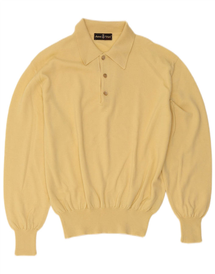 Vintage herre polo hals sweater medium gul uld