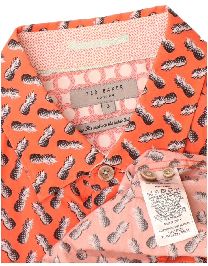 Camisa masculina Ted Baker com estampa abstrata de manga curta tamanho 3 médio laranja