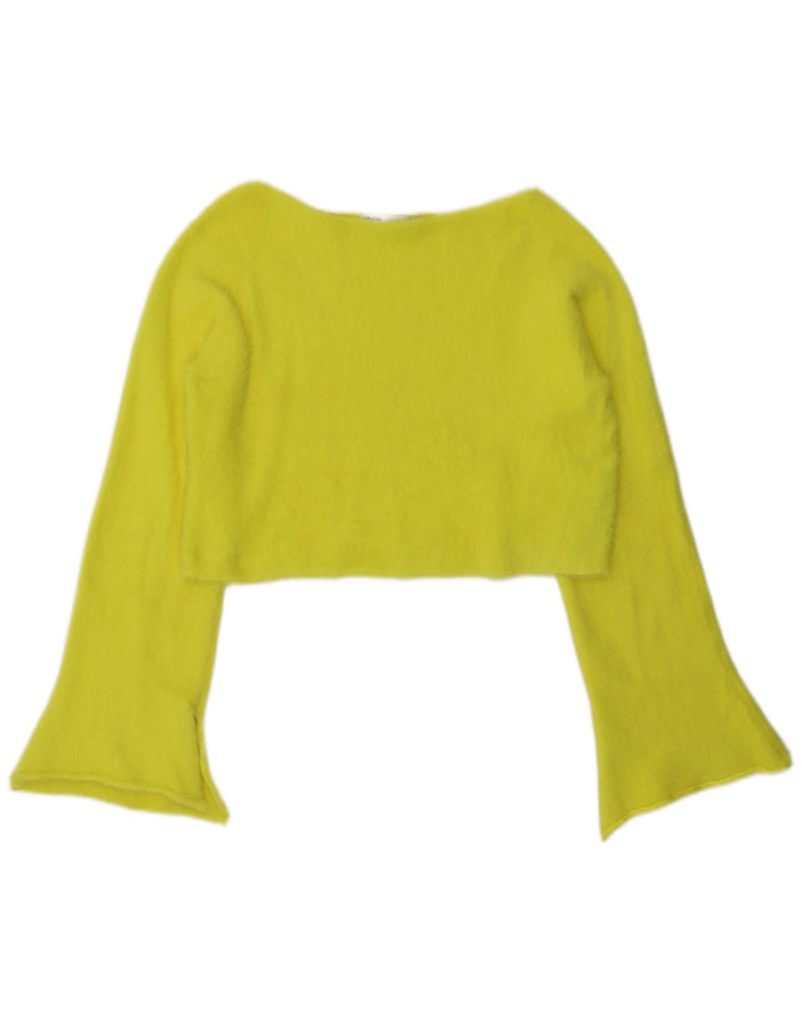 Zara Womens Crop Top Long Sleeve UK 14 Medium Yellow Nylon