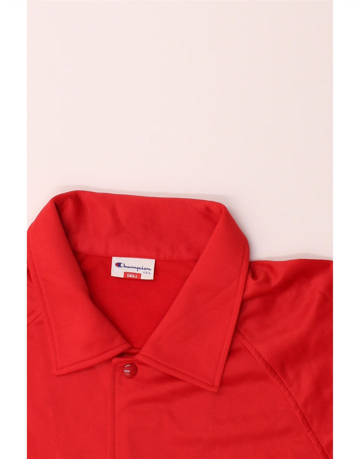 CHAMPION Mens Short Sleeve Shirt Small Red Striped Polyester Vintage Champion and Second-Hand Champion from Messina Hembry 
