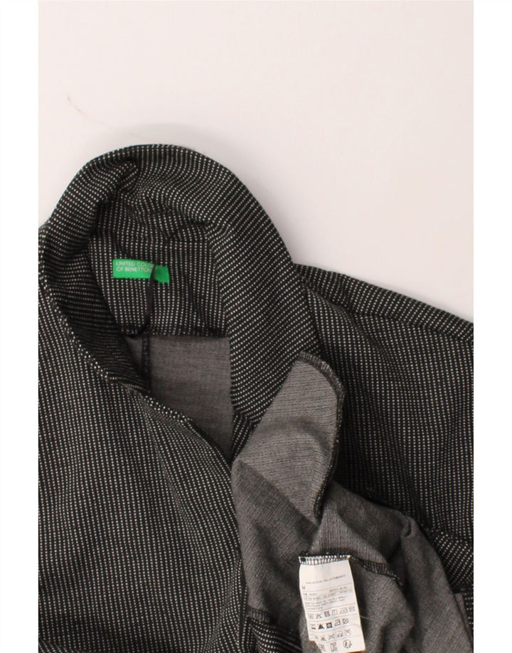 BENETTON Womens 3/4 Sleeve Blazer Jacket UK 14 Medium Grey Pinstripe Vintage Benetton and Second-Hand Benetton from Messina Hembry 