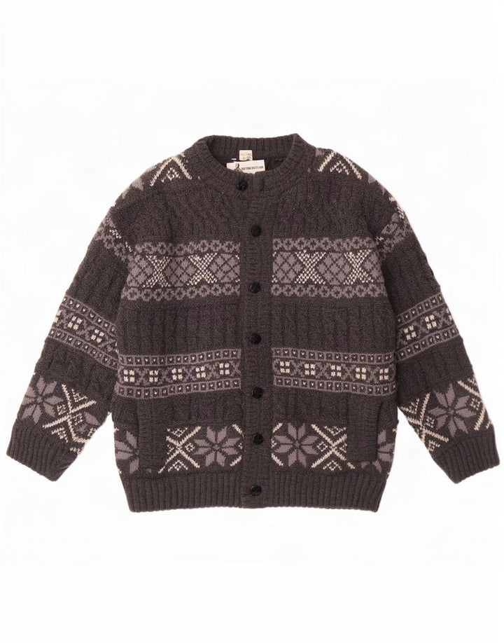Vintage Mens Cardigan Sweater Large Grey Fair Isle Wool