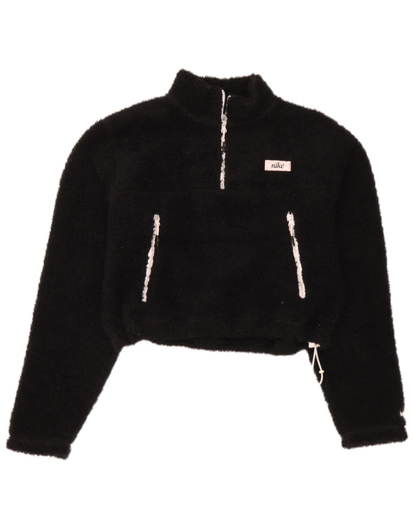 Nike Damen-Fleece-Pullover, übergroß, kurz geschnitten, mit Reißverschluss, UK 10, Größe S, Schwarz
