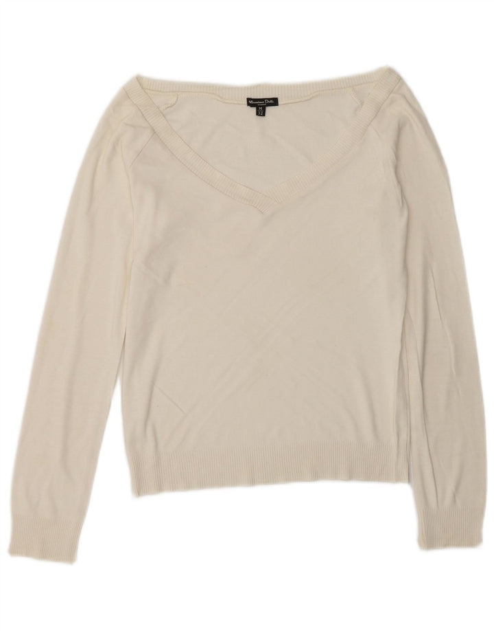 Massimo Dutti Womens Crop V-Neck Jumper Sweater UK 12 Medium Off White
