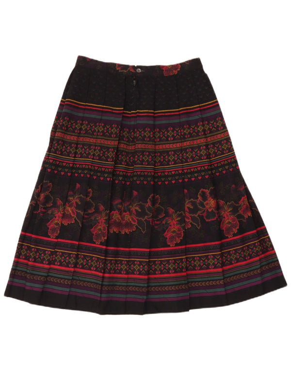 Vintage Womens Knife Pleated Skirt W28 Medium Black Floral