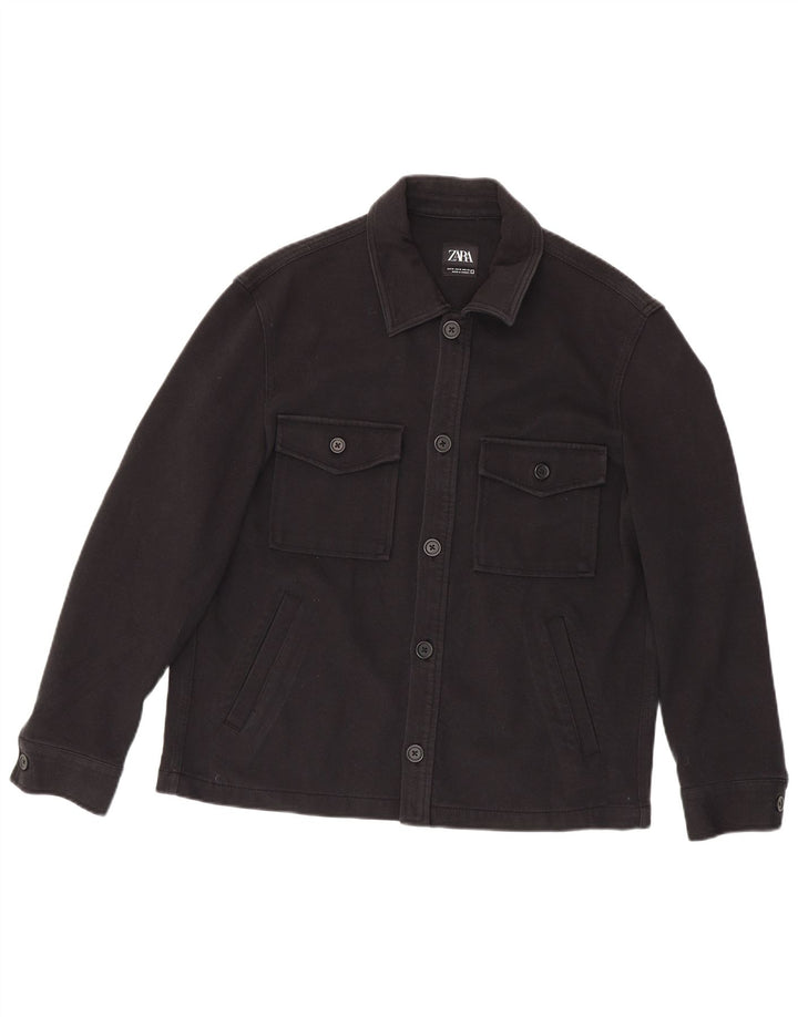 Zara Mens Utility Jacket UK 38 Medium Black Cotton