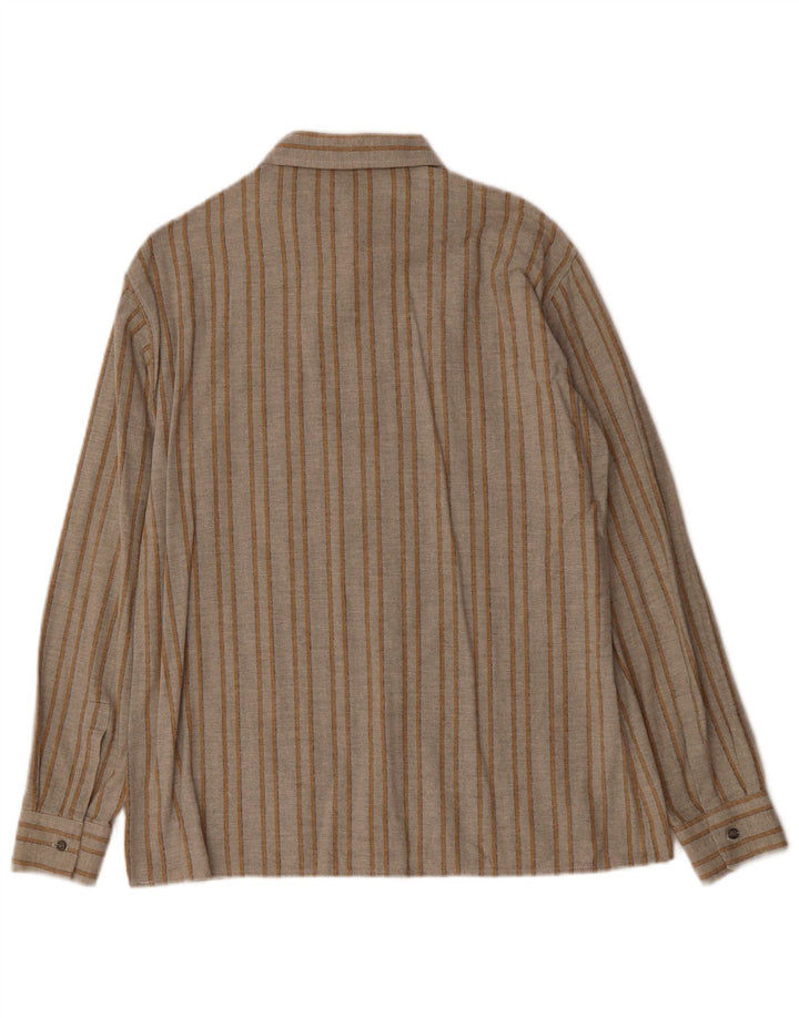 AGATEX Mens Flannel Shirt Size 40 Medium Grey Pinstripe Cotton