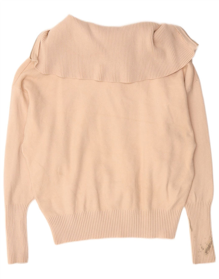 Zara Womens Oversized Zip Neck Jumper Sweater UK 14 Medium Beige Viscose
