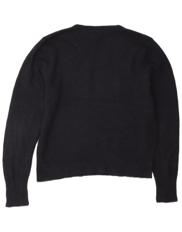 Oasis Womens Graphic Crew Neck Jumper Sweater UK 16 Large Navy Blue Acrylic