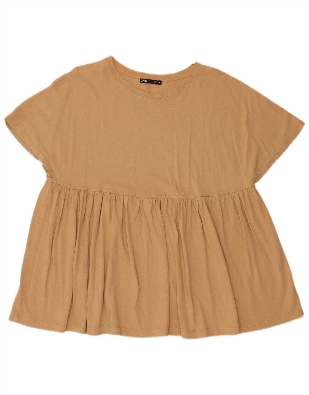ZARA Womens Blouse Top UK 14 Medium Beige Cotton